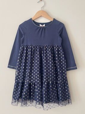 HANNA ANDERSSON EUC/NWOT Navy Metallic Polka Dot Layered Tulle Dress